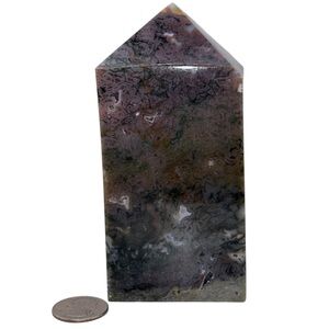 Moss Agate Chunky 5” Crystal Tower With small druzzy pockets